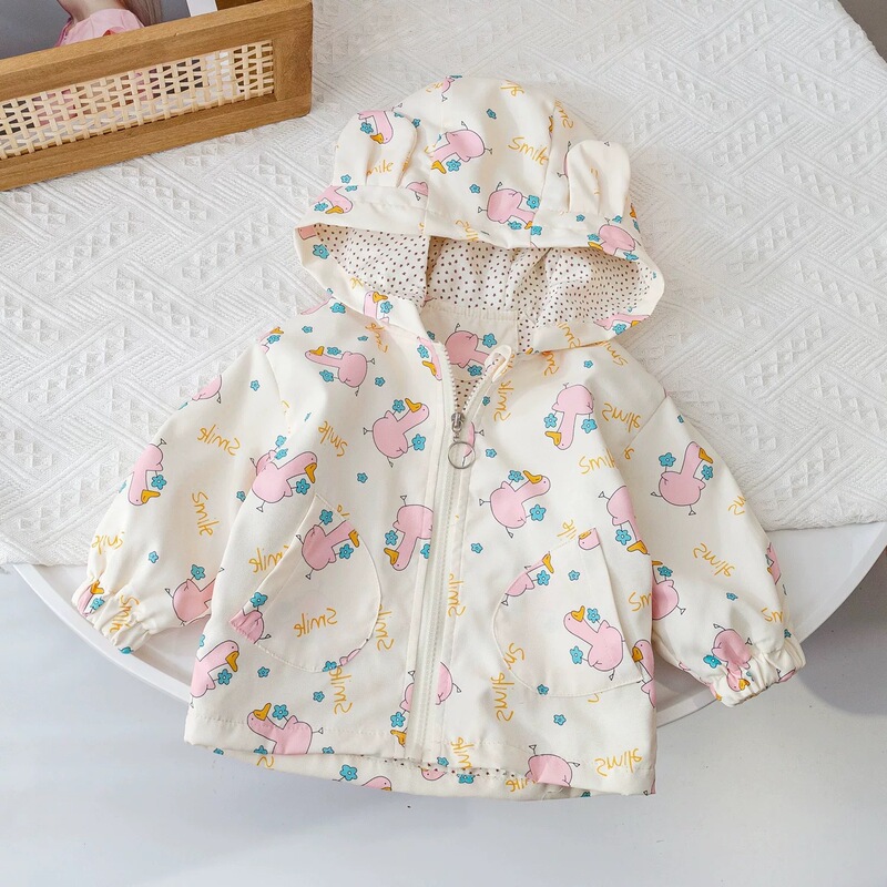 Girls' Outwears Spring & Fall New Cartoon Jackets Baby Girl Tops Korean Style Cute Hooded Outwears for Children and Middle-Aged Children