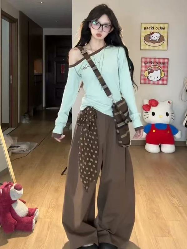 美式短袖纯棉正肩t恤女夏季2025新款内搭短款修身设计感小众上衣|undefined