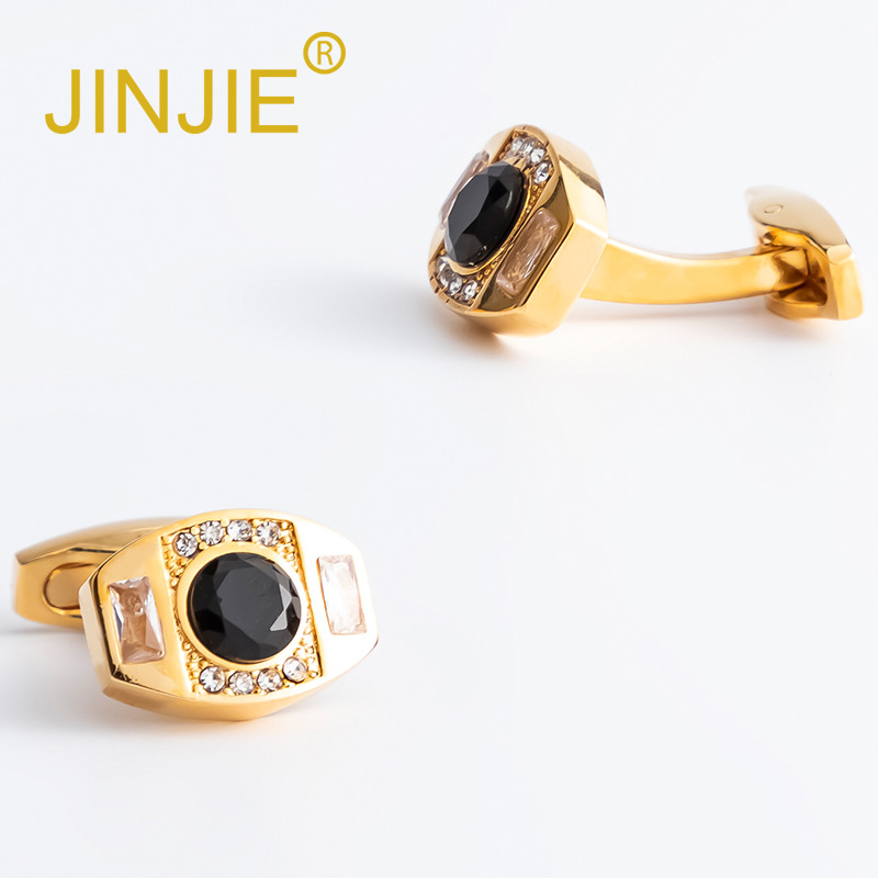 新款方形銅鑲鑽鋯石袖扣 外貿男士襯衫法式時尚金屬袖扣批發