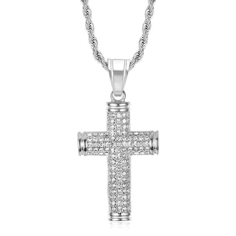 22g Weight Pendant, Chain Jewelry Making Type 27*54mm Jewelry Making Size Zircon Inlay Material DIY Jewelry Accessories Classification 1 Piece Quantity Titanium Steel Material Cross Pattern Inlay Design Hip-Hop Style 1 Piece 27*54mm Titanium Steel Zircon Cross Pendant Chain 1