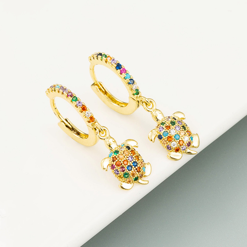 Fashion Animal Turtle Shape Copper Micro-inlaid Color Zircon Earrings display picture 3