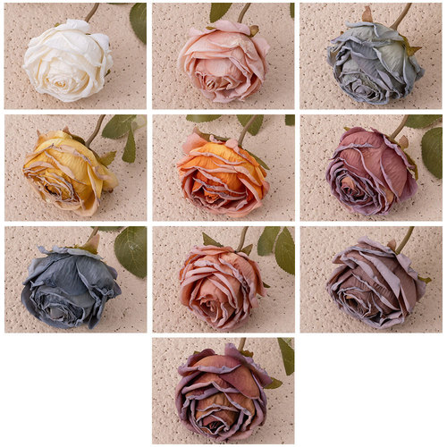 Home decoration single branch snowy burnt edge rose wedding INS style artificial flower cross-border wholesale fake flower MW66011