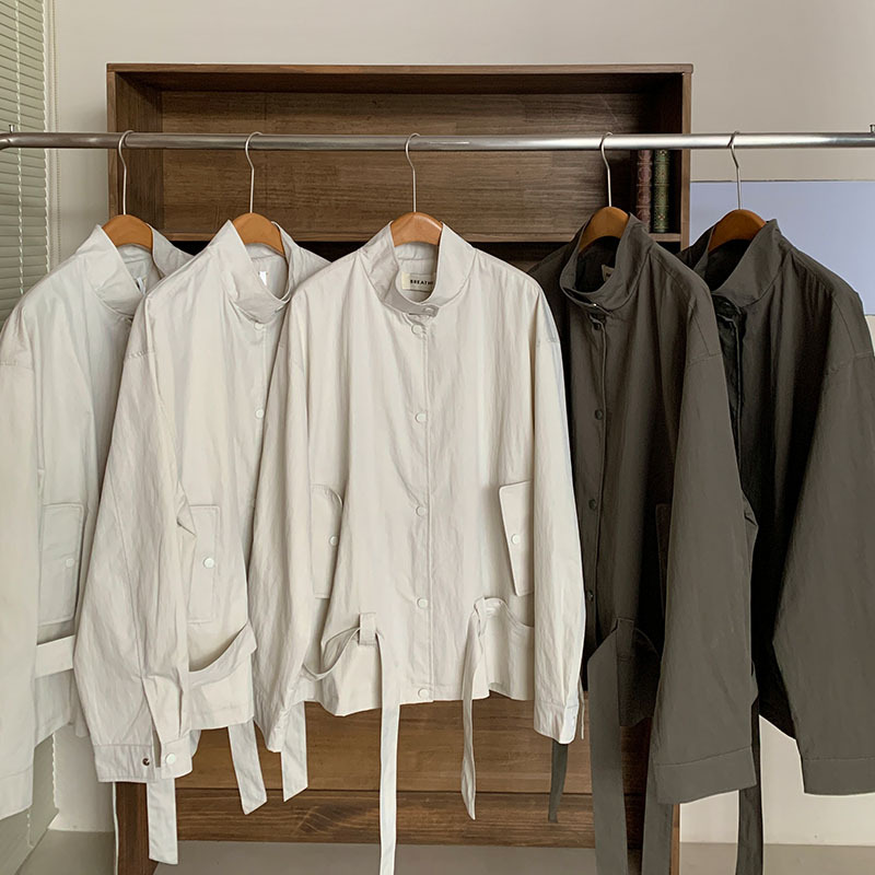 Now H Korean Style Stand-Up Collar Lace-Up Waist Light Luxury Windbreaker Women's 2025 Autum Loose Simple Commuter Style Jacket