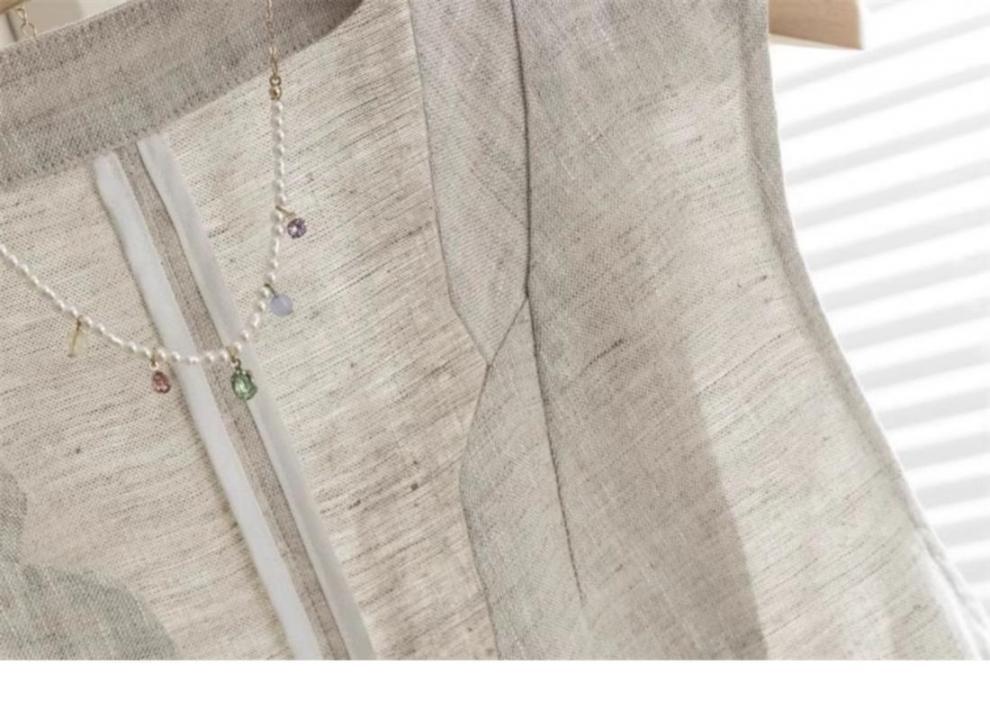 Áo vest gile nữ không tay cổ V chất liệu vải lanh phong cách cổ điển — Màu be chi tiết 7