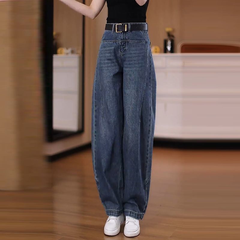 时尚百搭宽松阔腿裤裤牛仔2025年新款裤女弯刀香蕉高腰显瘦新中式|undefined
