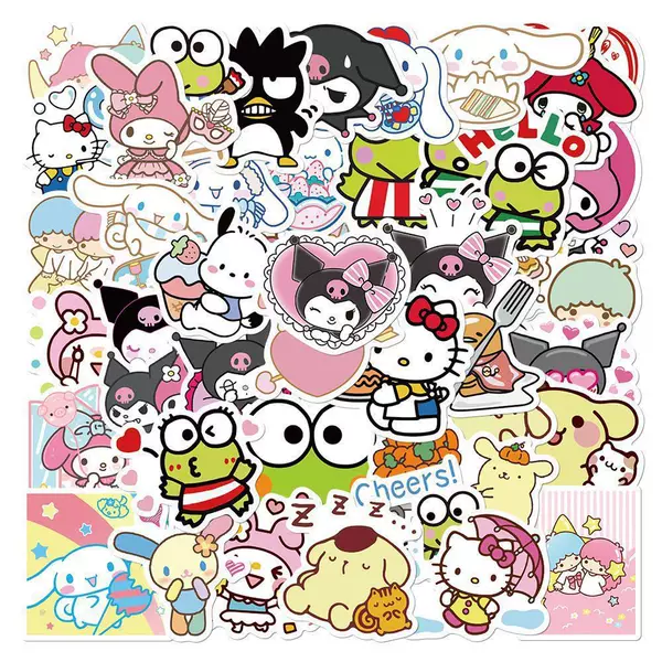 100 Mixed-Style Cute Kuromi, Cinnamoroll, and My Melody Cartoon Stickers for Notebook Decoration