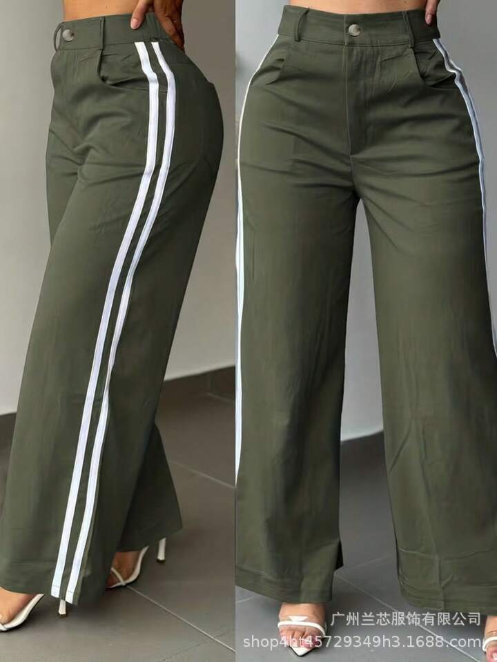 Pantalones Casuales Rectos para Mujer de Poliéster con Cintura Elástica