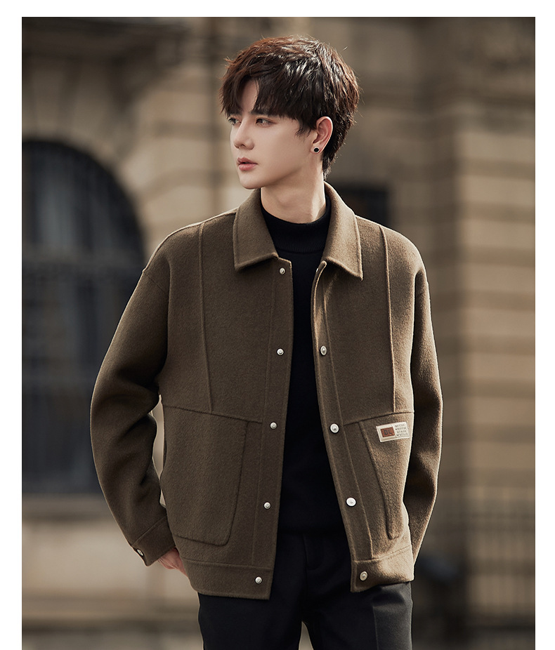 2024 Short Men's Fall Winter Collared Wool Blend Jackets Fashion