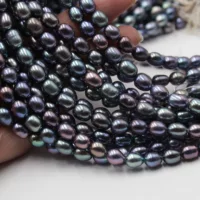 Пресноводный Жемчуг Свободные бусины DIY браслет ожерелье с бусинами 7-8 мм черные окрашенные рисовые бусины прямая цепочка полуфабрикат ожерелье