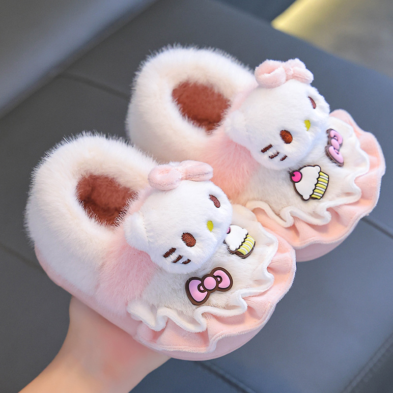 Sanliou zapatillas de algodón de invierno para niños, niñas y niñas, calentamiento y peluche, bolsas de lana para padres e hijos, zapatos de algodón caseros