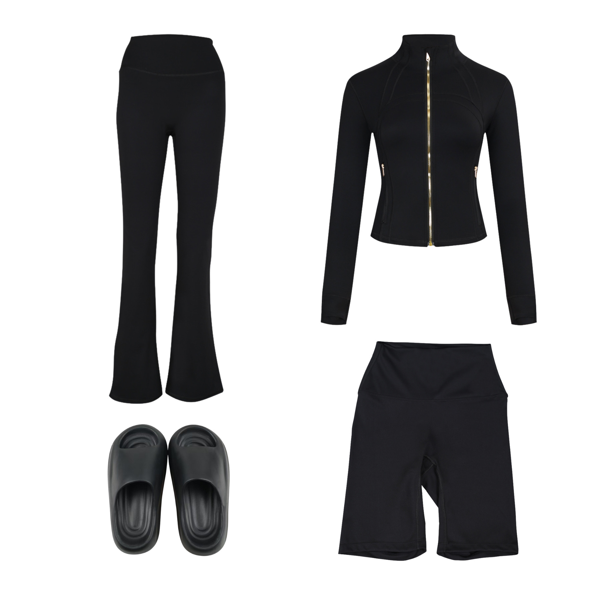 Women's 4-piece Activewear Set With Jacket, Pants, Shorts & Slides_voghion.com