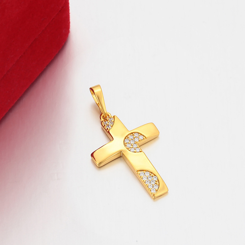 Xuping simple colgante de estilo europeo y americano aleación de cobre chapado 24k colgante de cruz de color oro ligeras joyas de lujo al por mayor
