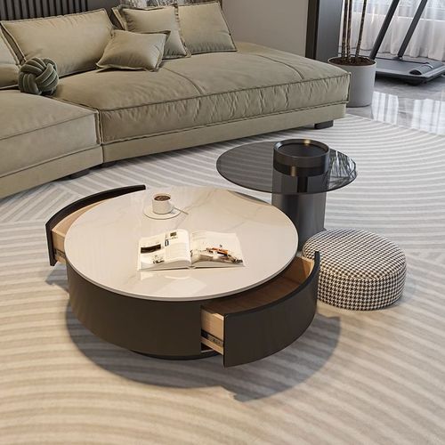 3x slate round coffee table living room home light luxury modern simple size apartment black tea table glass Italian pole
