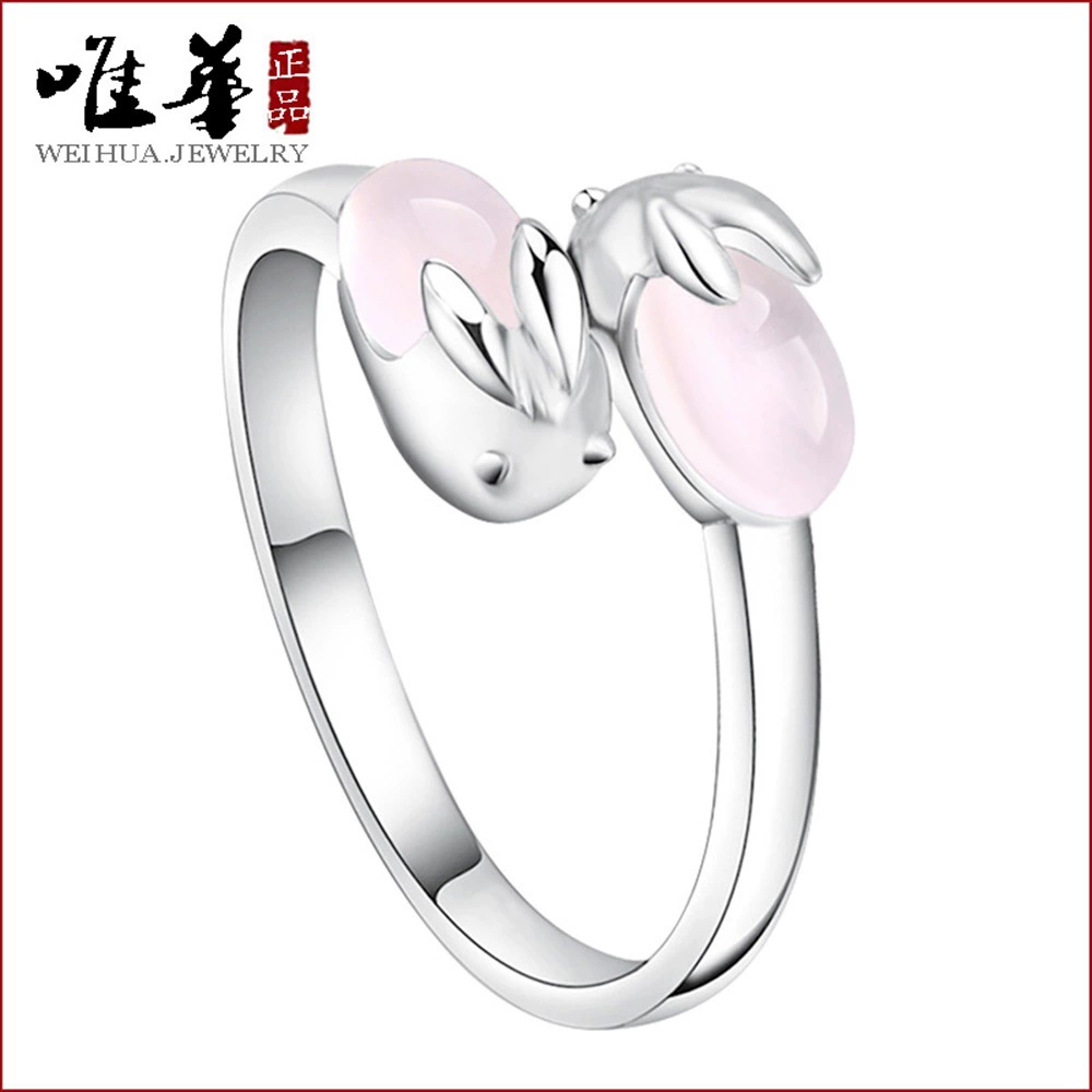 Cute rabbit, ring, crystal, accessory, on index finger