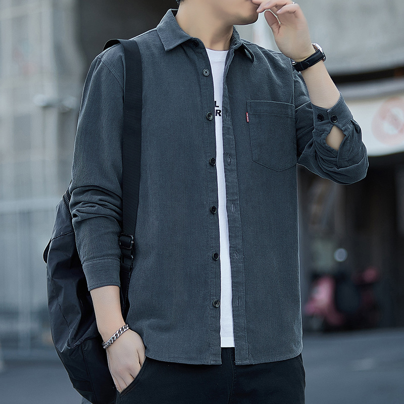 Retro Corduroy Long-Sleeved Shirt for Men Spring and Autum New Workwear Multi-Flap Pocket Pants Tops Casual Shirt Jacket for Men