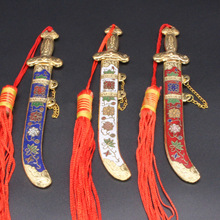 北京景泰蓝老货外贸回流文玩收藏铜胎机制珐琅小号带穗宝刀