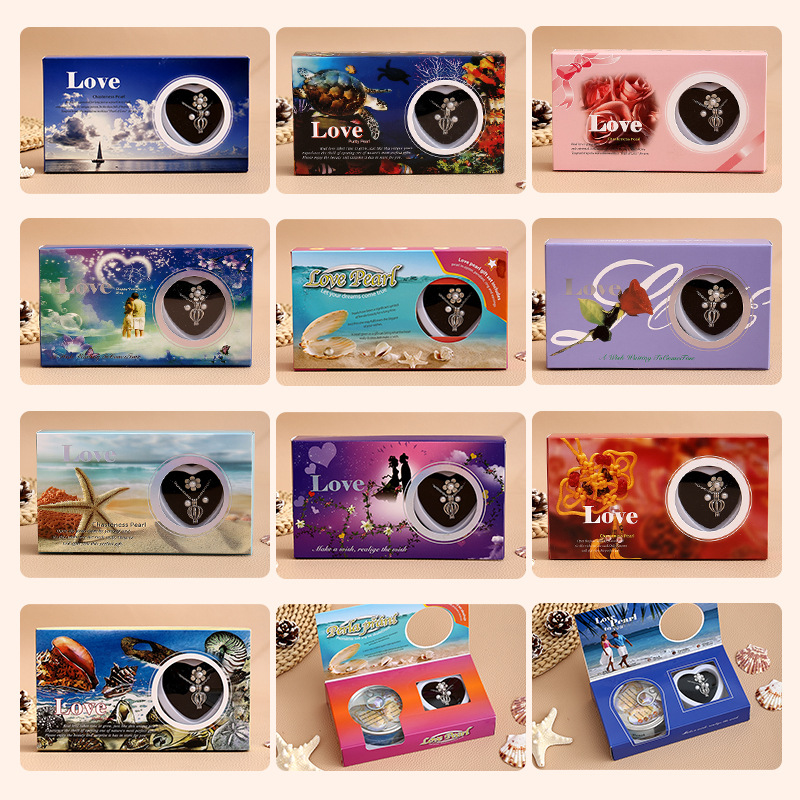 DIY Pearl Necklace and Earrings Jewelry Gift Box Set Freshwater Shell Canister Ocean Color Box Three-Piece Set