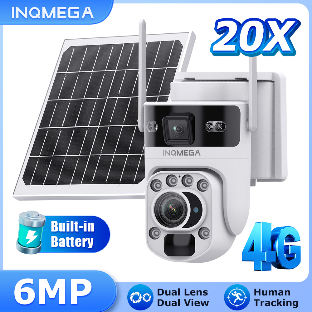 跨境4G太阳能摄像头6MP高清全彩双镜头双画面20X变焦太阳能摄像机