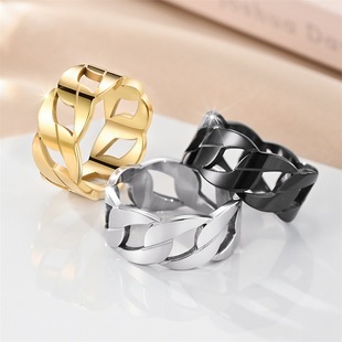 Cross-Border E-Commerce Supply Wholesale Titanium Steel Ring Chain Cut Out Personalized Versatile Ring Amazon European and American Jewelry