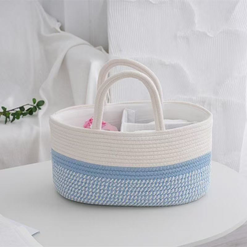 Cesta de pañales para bebés Cesta de almacenamiento de juguetes Cesta de almacenamiento Cesta de mano con borlas Cesta de mano tejida a mano Rejilla extraíble y portátil