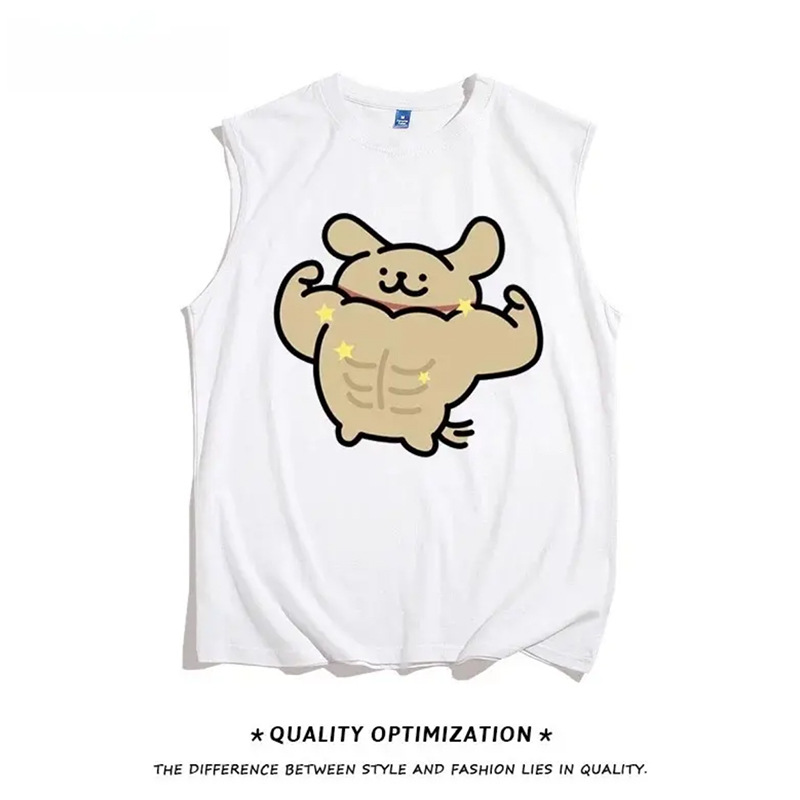 [Muscle Little Yellow] Sports Fitness Vest Creative Loose Sleeveless Waistcoat T-Shirt Cartoon Design Top