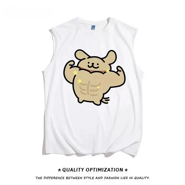 [Muscle Little Yellow] Sports Fitness Vest Creative Loose Sleeveless Waistcoat T-Shirt Cartoon Design Top