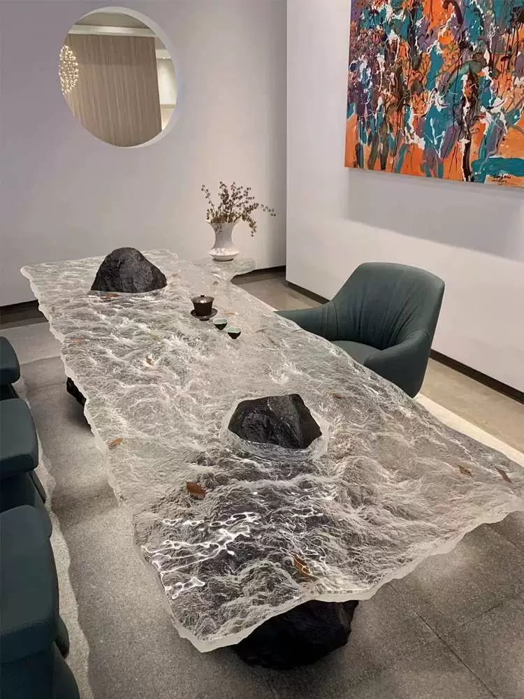 Прозрачный чайный столик из ледникового кристалла, итальянский легкий роскошный столик для гостиной, акриловый журнальный столик с водной рябью, чайный столик «Айсберг»