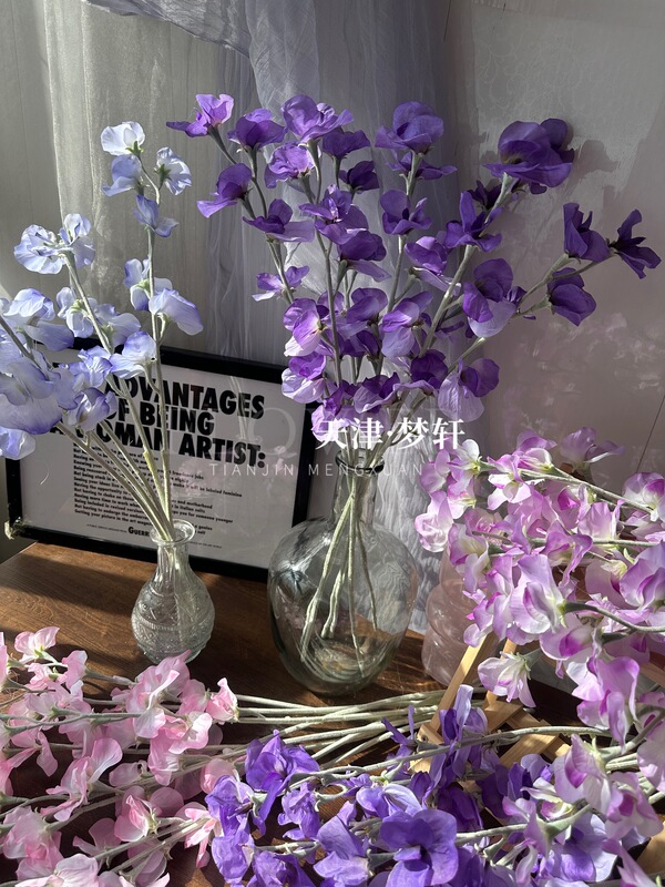 Artificial pea flower fresh Nordic home soft decoration artificial flower flocking fragrant pea wedding table flower