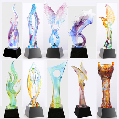 琉璃獎杯制作獎牌創意刻字優秀員工頒獎金屬樹脂水晶獎杯
