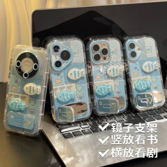 小鱼镜子支架适用iPhone16ProMax泡芙苹果15/14防摔13/12手机壳套