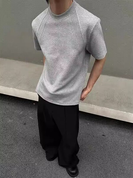 클렌핏 그레이 반팔 남성용 하이 엔드 느낌의 새로운 스타일 핸섬 박스 티셔츠 스페이스 코튼 중급 반소매 티셔츠