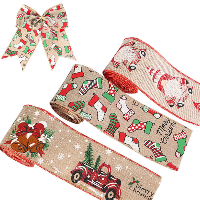 (2개) 뜨거운 국경 새로운 크리스마스 스타킹 자동차 리본 장식 활 액세서리 눈송이 크리스마스 리본
