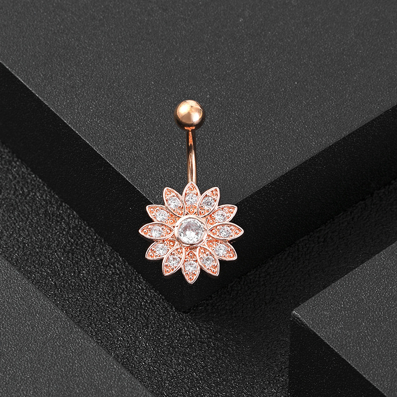 Simple Style Round Flower Stainless Steel Inlay Zircon Belly Ring 1 Piece