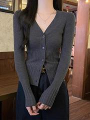 春秋季v领气质设计感针织内搭开衫女修身显瘦薄款打底衫早秋上衣