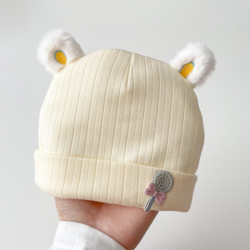 新生儿胎帽冬季夹棉0-3月初生宝宝护囟门帽子可爱纯棉保暖婴儿帽2
