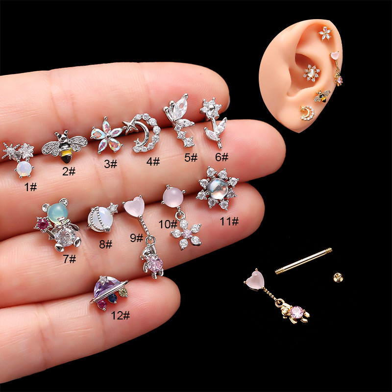 Henson Nouvelle tige mince en acier inoxydable Vis Boule torsadée Oreille Coréenne Zircon Boucles d'oreilles Mode Ponction Boucles d'oreilles_voghion.com