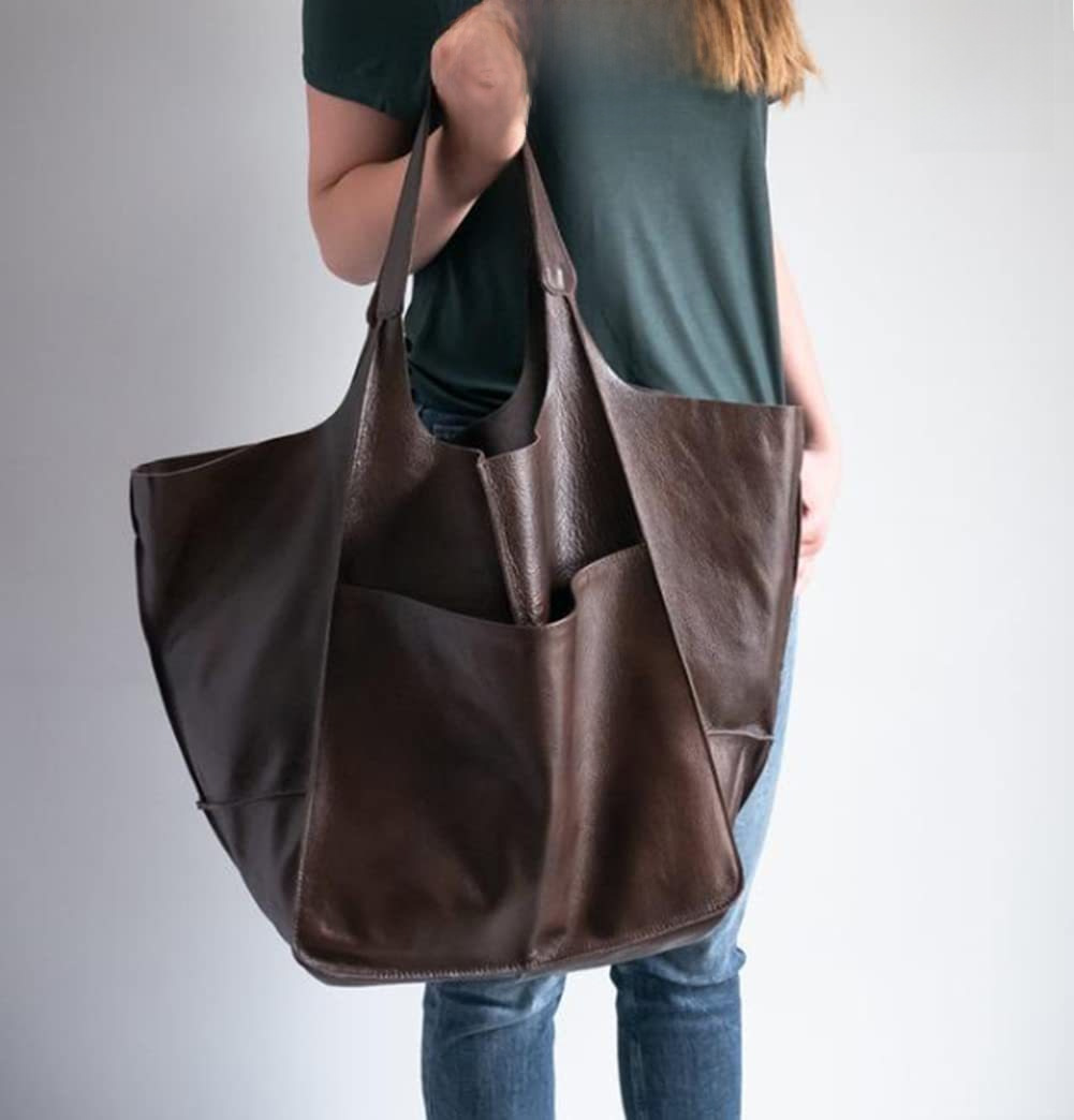 European and American Retro 2023 New Simple Large Bag Soft Leather Large Capacity Shoulder Hand Tote Cross-border Women's Bag _voghion.com