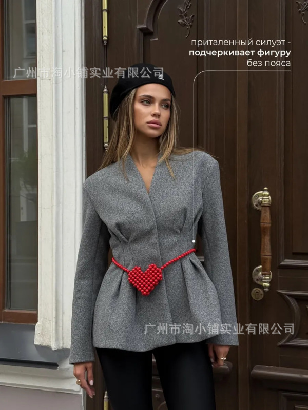 时尚复古V领高级显瘦西装外套女2025春季新款气质系带收腰小西服|undefined