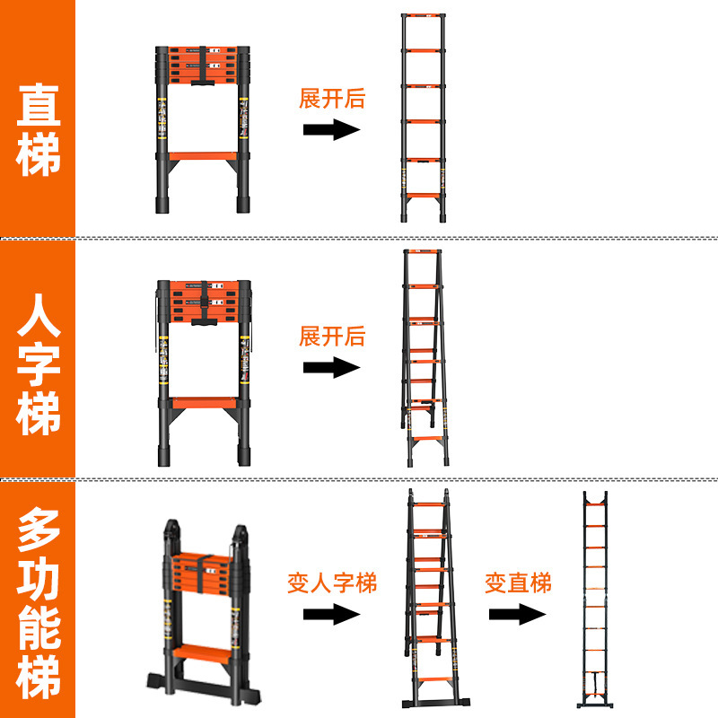 国境を越えた貿易用の伸縮式はしご、家庭用厚型多機能折りたたみはしご、工事用はしご、ポータブル炭素鋼伸縮はしご|undefined