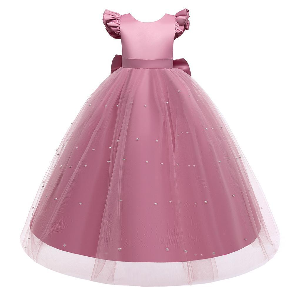 Nuevo vestido largo sin mangas hecho a mano perla vestido de noche ropa de rendimiento vestido de princesa vestido de los niños