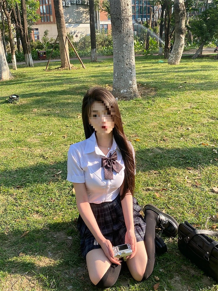 Bộ váy JK đồng phục học sinh Nhật Bản chân váy xếp ly ngắn kèm áo sơ mi trắng và nơ lụa — Shuger váy 39+trắng căng xương cá tay áo dài+nơ lụa đen, Váy dài 39cm+nơ+lụa đen, Shuger váy 43+trắng đàn hồi xương cá ngắn tay áo+nơ lụa đen, Váy Thục Cách 43cm+nơ+tặng tơ đen chi tiết 6