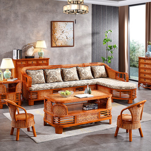 Manufacturer's New Handmade Rattan Furniture, Chinese-Style Indonesian Rattan Furniture, Three-Seat Plus Imperial Concubine Position Combination Living Room Furniture