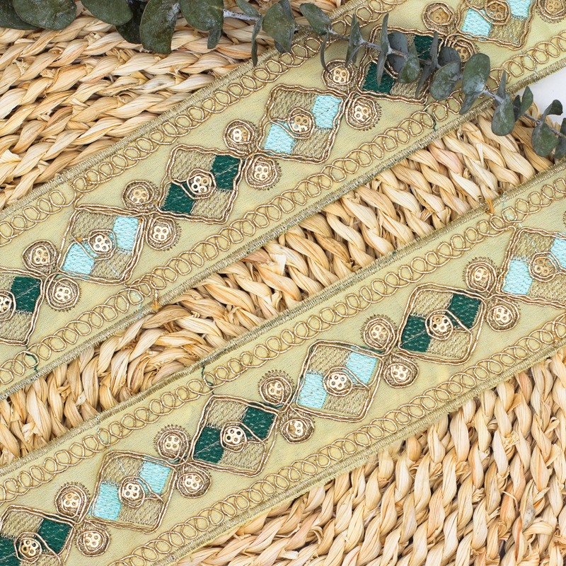 Colorido 5cm hanfu Rhombus Strand ordenador bordado ropa de encaje DIY cinta hecha a mano Accesorios al por mayor