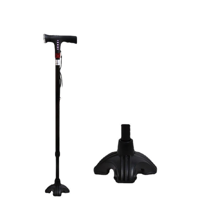 Jishide bastón para los ancianos espesado de aleación de aluminio sola pierna bastón para los ancianos palo telescópico con radio de banda de luz