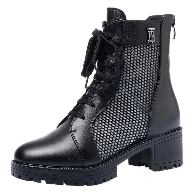 20 Весенне-летние новые женские сетчатые сапоги из натуральной кожи на среднем каблуке на толстом каблуке, водонепроницаемые настольные Ботинки Martin ZF8319, большие размеры 42