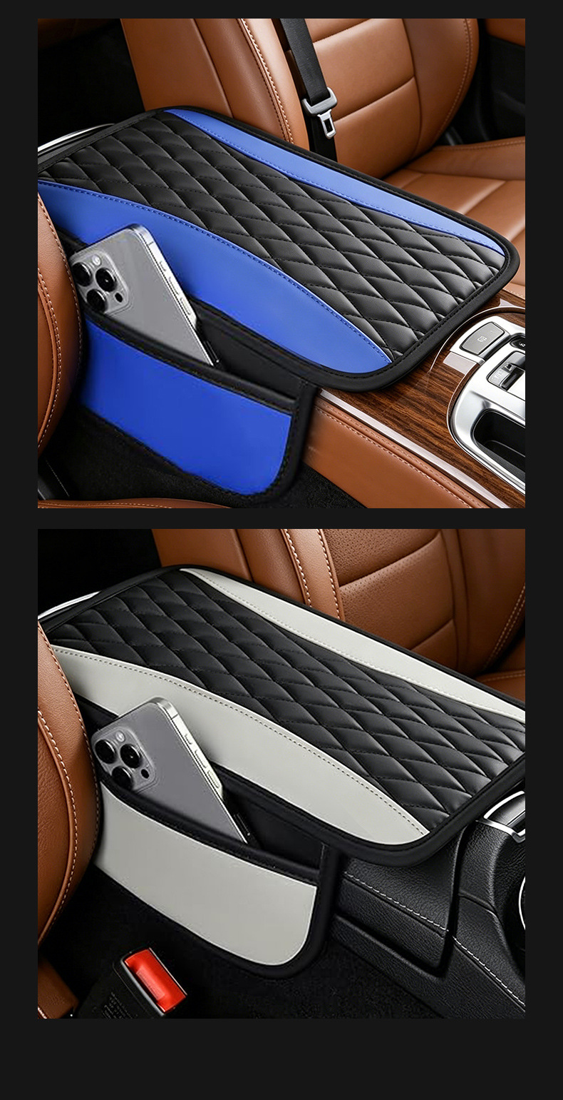 Armrest Box Cushion with Diamond-Shaped Double-Stitched Pattern, Universal Type, High-End Car Central Armrest Box Pillow Protective Cover