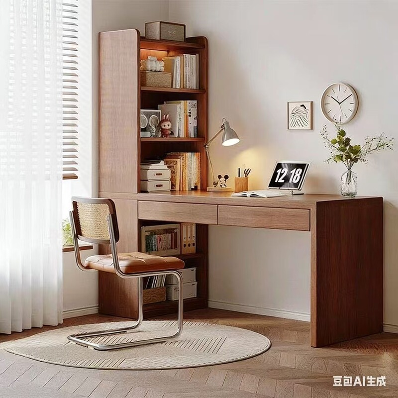 Corner Student Bookcase Writing Desk Bookshelf Integrated Desk Home Small Apartment Desktop Computer Desk Corner Study Table