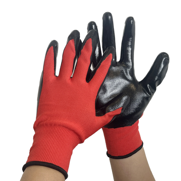 Guantes de protección laboral al por mayor Guantes de nitrilo de poliéster de 13 pines engrosados antideslizantes guantes colgantes de goma sumergida guantes protectores