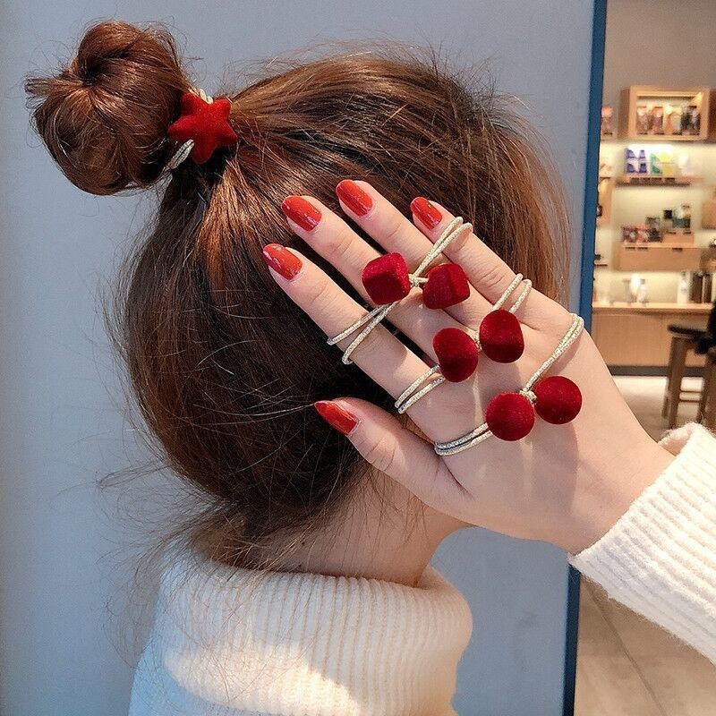 Otoño e Invierno retro banda de goma accesorios para el cabello femenino amor estrella pelo anillo terciopelo rojo todo partido bola cabeza pelo cuerda al por mayor