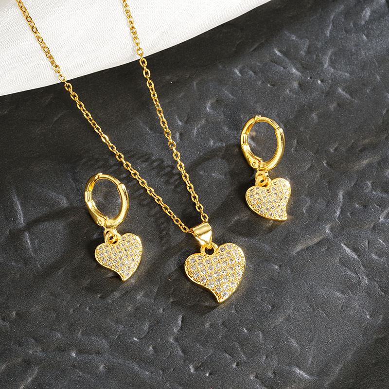 Collar de oro de arena vietnamita, cadena de clavícula de circón de color con incrustaciones, pendientes geométricos en forma de corazón, joyería transfronteriza europea y americana femenina de moda